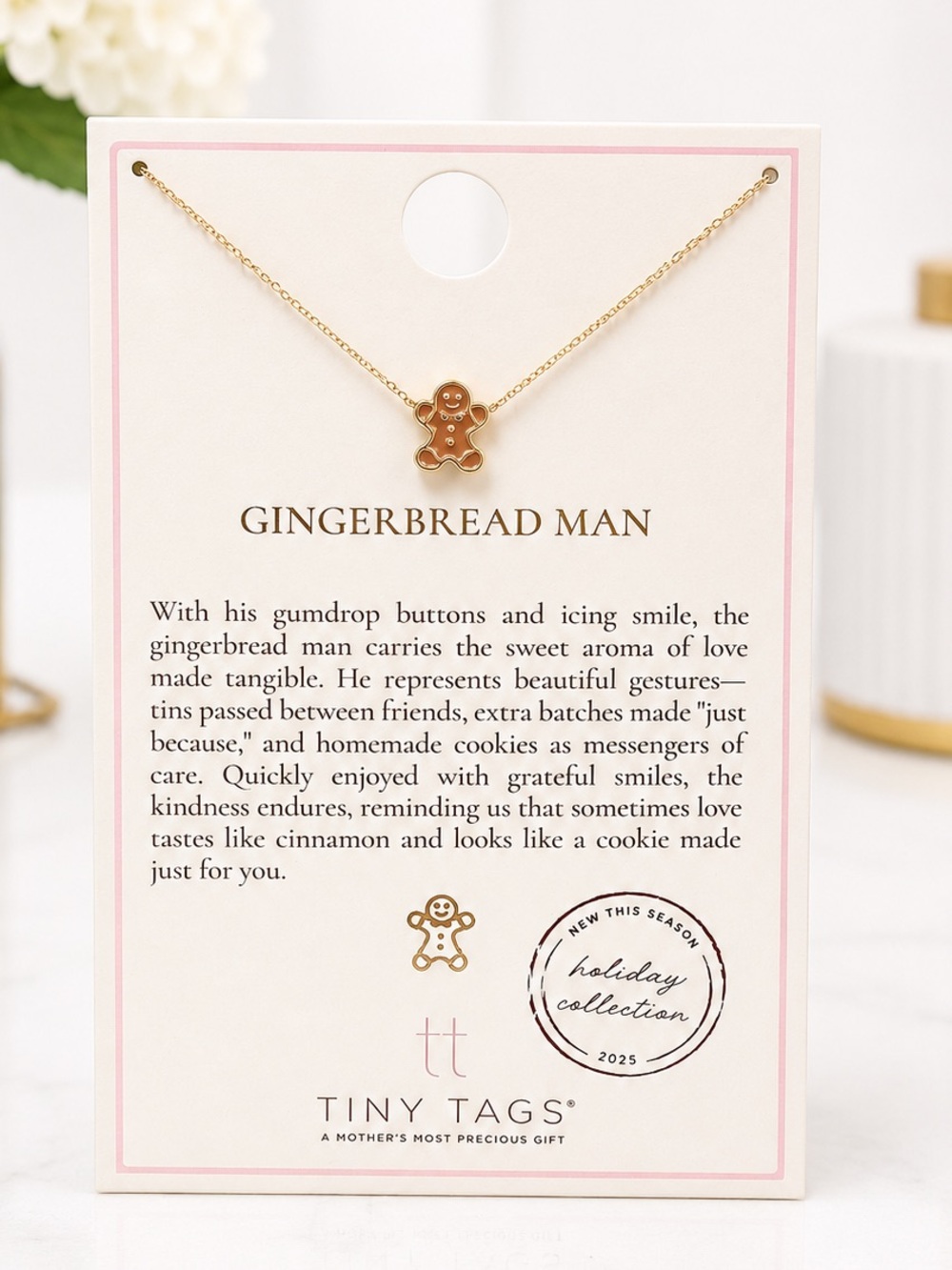 Tiny Tags Gingerbread Man Necklace-New